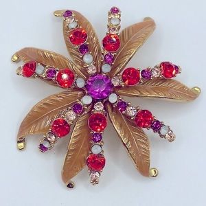 Large Rhinestone Starburst Flower Brooch